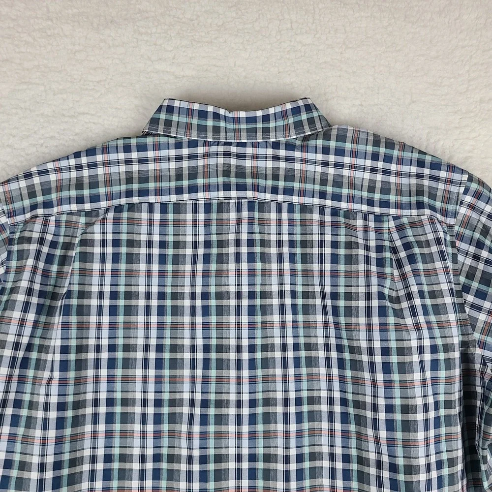 Eddie Bauer Shirt Mens 2XL XXL Blue‎ Plaid Classic Fit TraveX Button Up